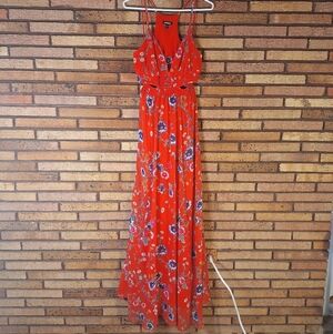 Express Small Red Floral Side Cutout Maxi Dress